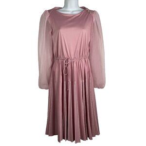 Vintage 70s Secretary Disco Dress Size 10 Lavender Purple Belted Pleat Fit Flare